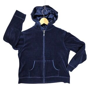 Everlast Velour Zip Up Hoodie Womens L Navy Blue Excellent Y2K Cozy Lounge Retro